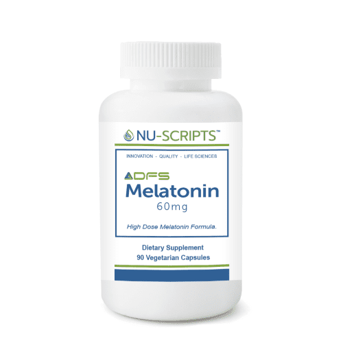 Melatonin 60Mg (Dfs) 1 bottle of melatonin 60mg (nu-scripts) with 60 capsules, designed to support restful sleep and regulate circadian rhythms.
